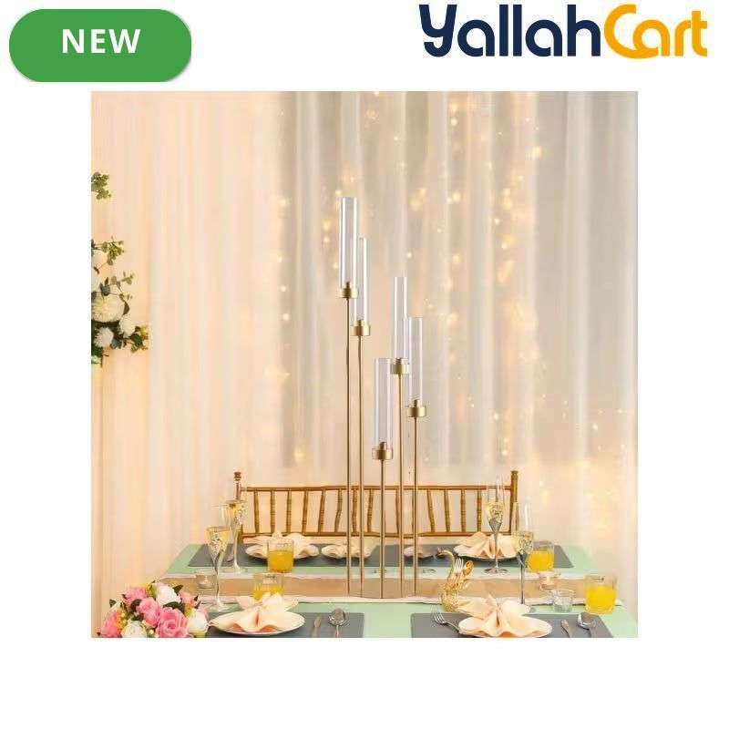 107.95cm 5-Arm Golden Floor Candle Holder – Metal Centerpiece for Weddings & Home Décor