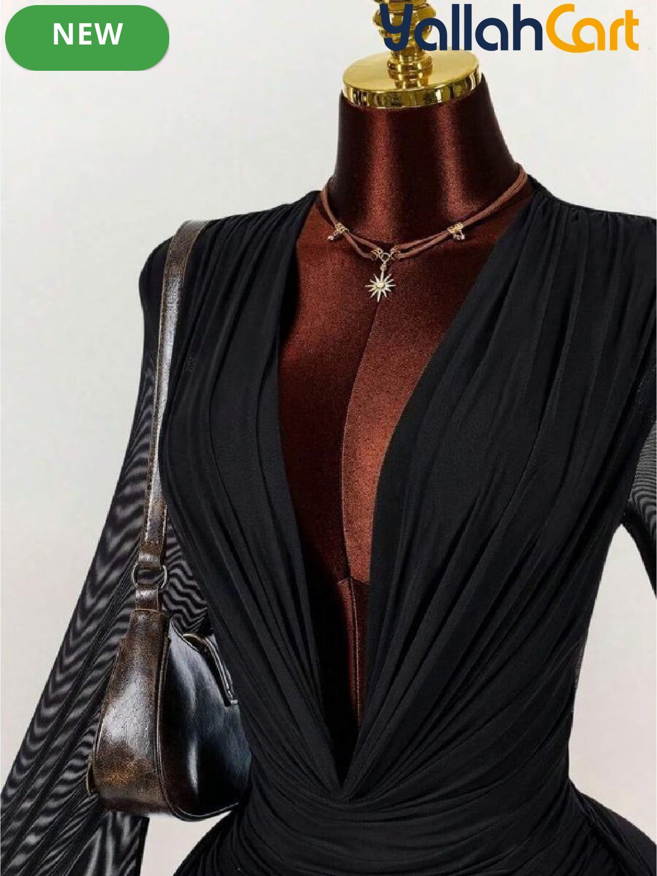 Elegant Long Sleeve Mesh Mini Dress with Ring Neck & Ruffle Details
