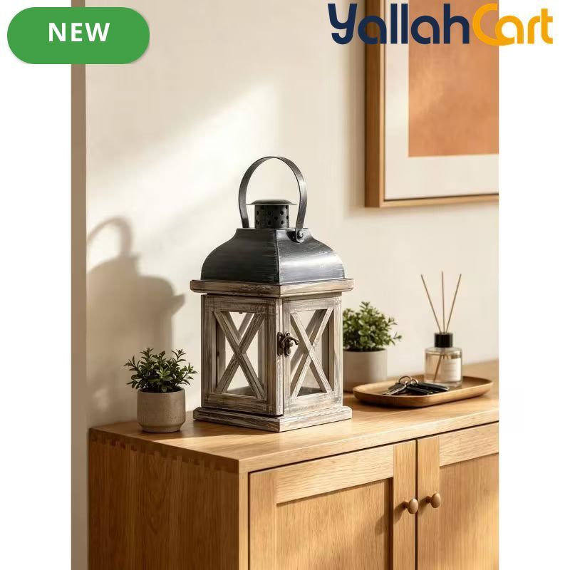 Vintage Wooden Candle Lantern with Glass Panel – Farmhouse Indoor & Outdoor Décor