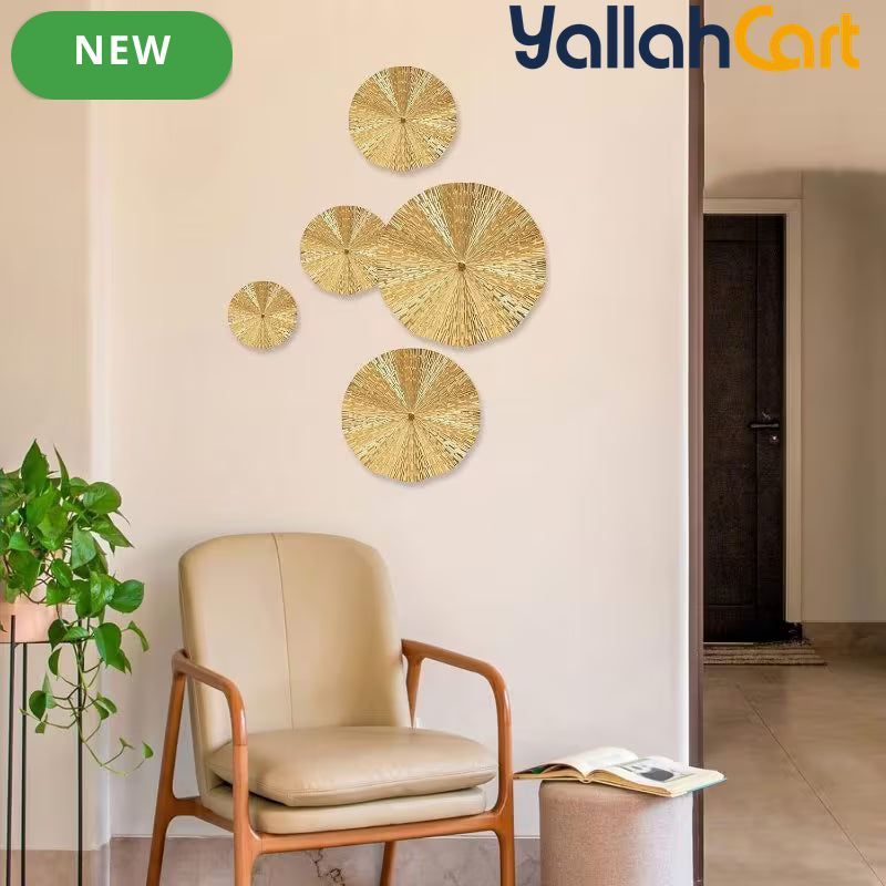 7-Piece Golden Metal Leaf Wall Art – 3D Decorative Wall Sculptures for Home & Office