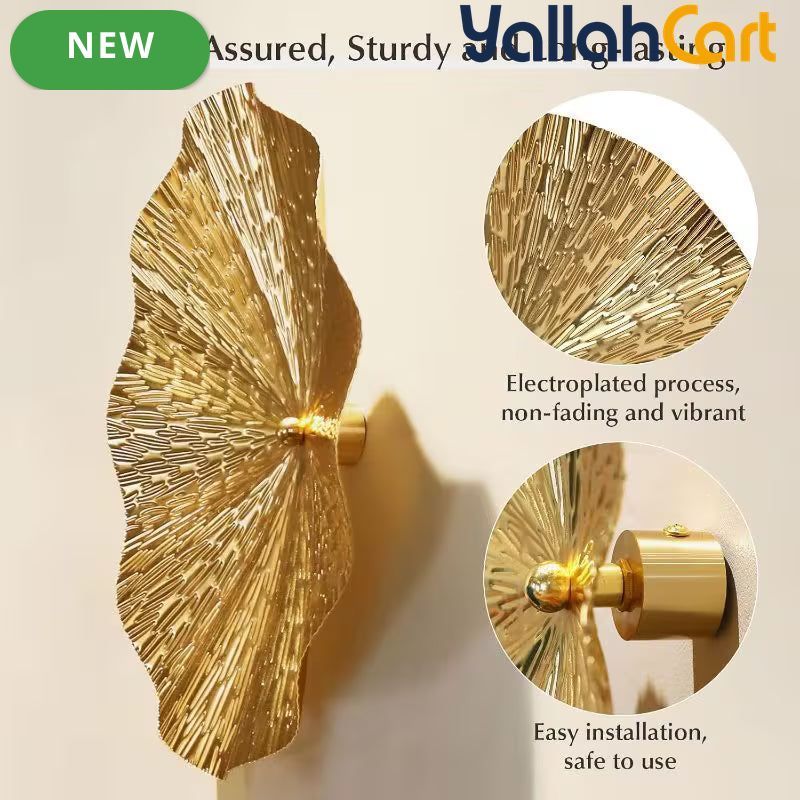 7-Piece Golden Metal Leaf Wall Art – 3D Decorative Wall Sculptures for Home & Office