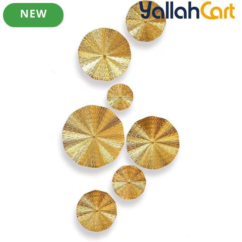 7-Piece Golden Metal Leaf Wall Art – 3D Decorative Wall Sculptures for Home & Office