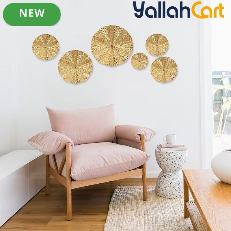 7-Piece Golden Metal Leaf Wall Art – 3D Decorative Wall Sculptures for Home & Office
