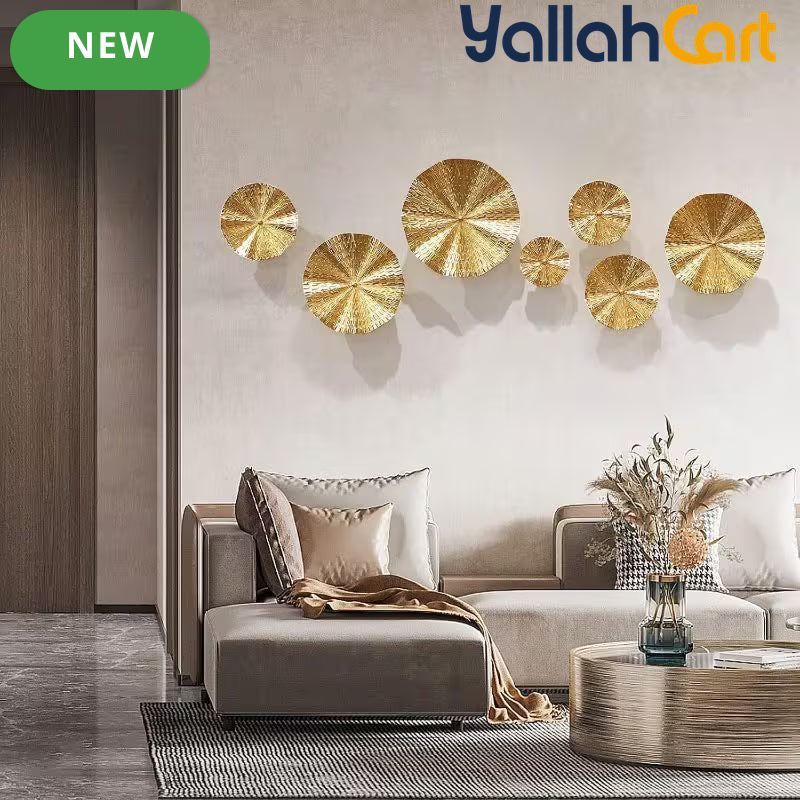7-Piece Golden Metal Leaf Wall Art – 3D Decorative Wall Sculptures for Home & Office