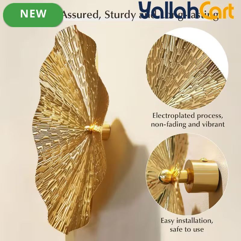 7-Piece Golden Metal Leaf Wall Art – 3D Decorative Wall Sculptures for Home & Office