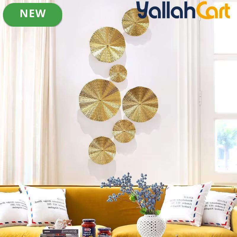 7-Piece Golden Metal Leaf Wall Art – 3D Decorative Wall Sculptures for Home & Office