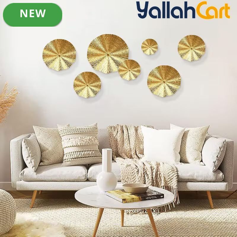 7-Piece Golden Metal Leaf Wall Art – 3D Decorative Wall Sculptures for Home & Office