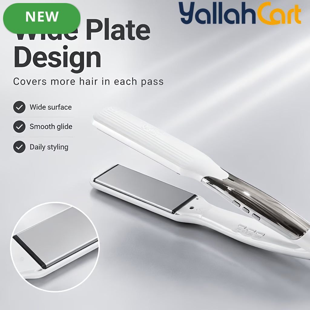 White Wide Plate Titanium Hair Straightener – Fast Heating Flat Iron for Thick Long Hair