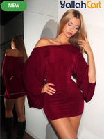 Women’s Elegant Burgundy Off-Shoulder Short Dress – Party & Night Out