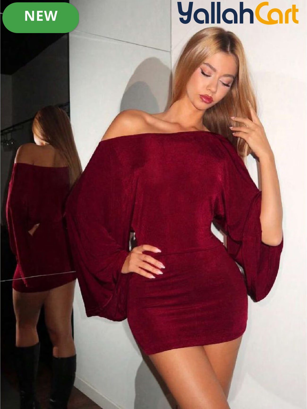 Women’s Elegant Burgundy Off-Shoulder Short Dress – Party & Night Out