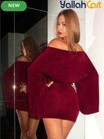 Women’s Elegant Burgundy Off-Shoulder Short Dress – Party & Night Out