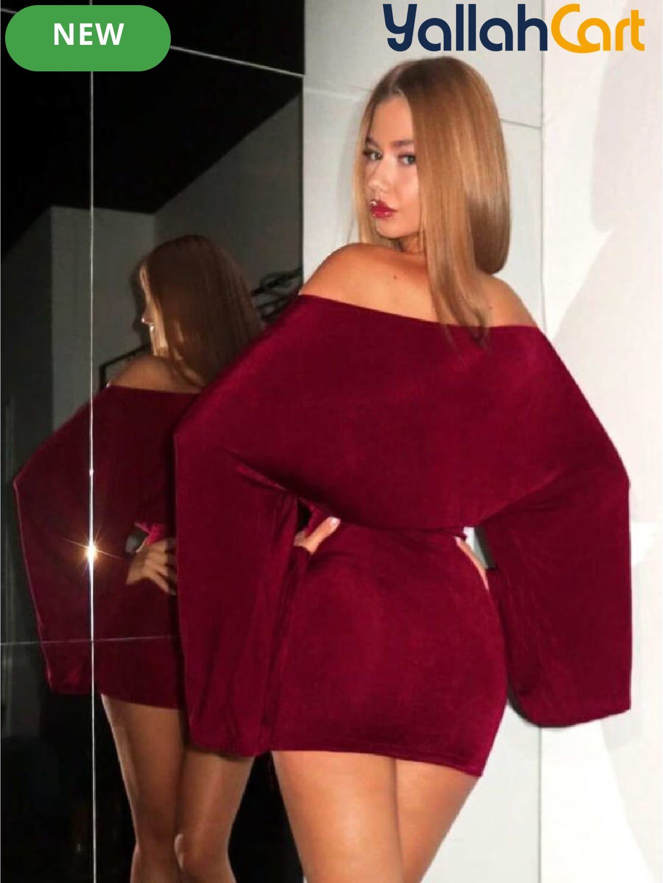 Women’s Elegant Burgundy Off-Shoulder Short Dress – Party & Night Out