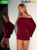 Women’s Elegant Burgundy Off-Shoulder Short Dress – Party & Night Out