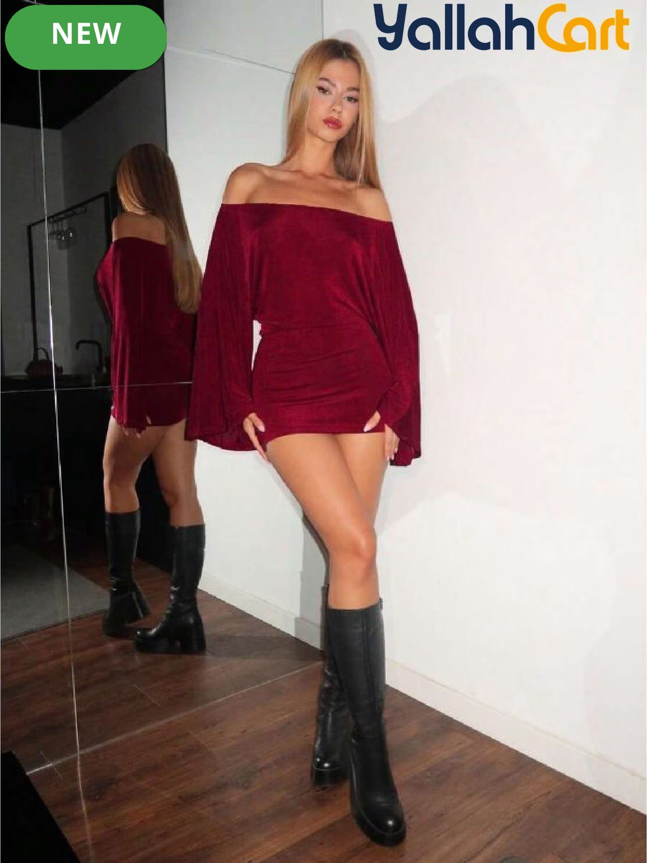 Women’s Elegant Burgundy Off-Shoulder Short Dress – Party & Night Out