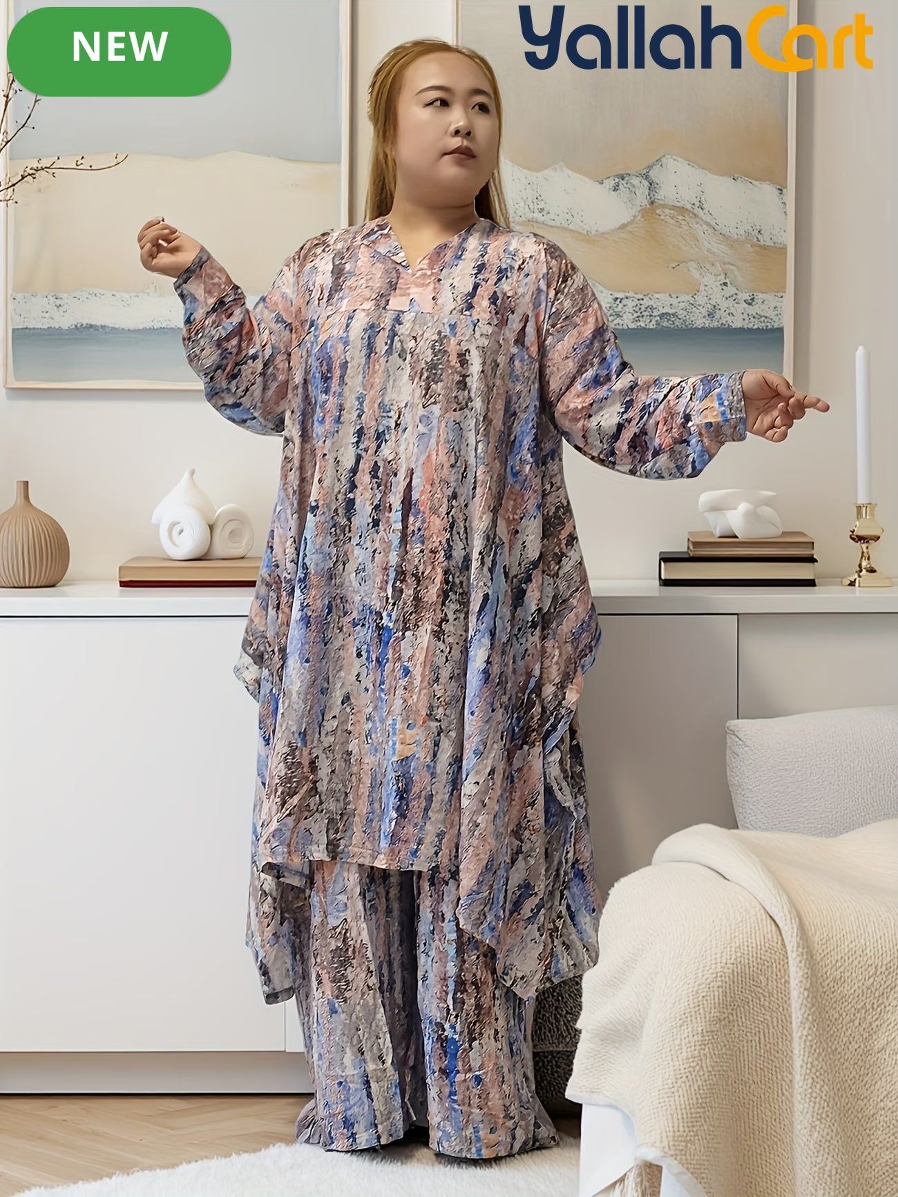 Elegant Plus Size Middle Eastern Digital Print Set