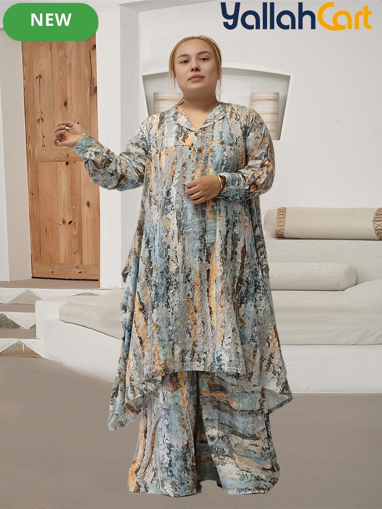 Elegant Plus Size Middle Eastern Digital Print Set