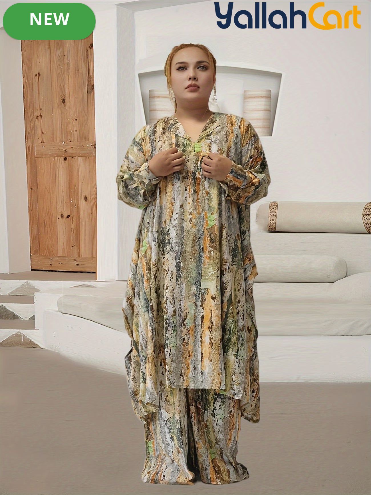 Elegant Plus Size Middle Eastern Digital Print Set
