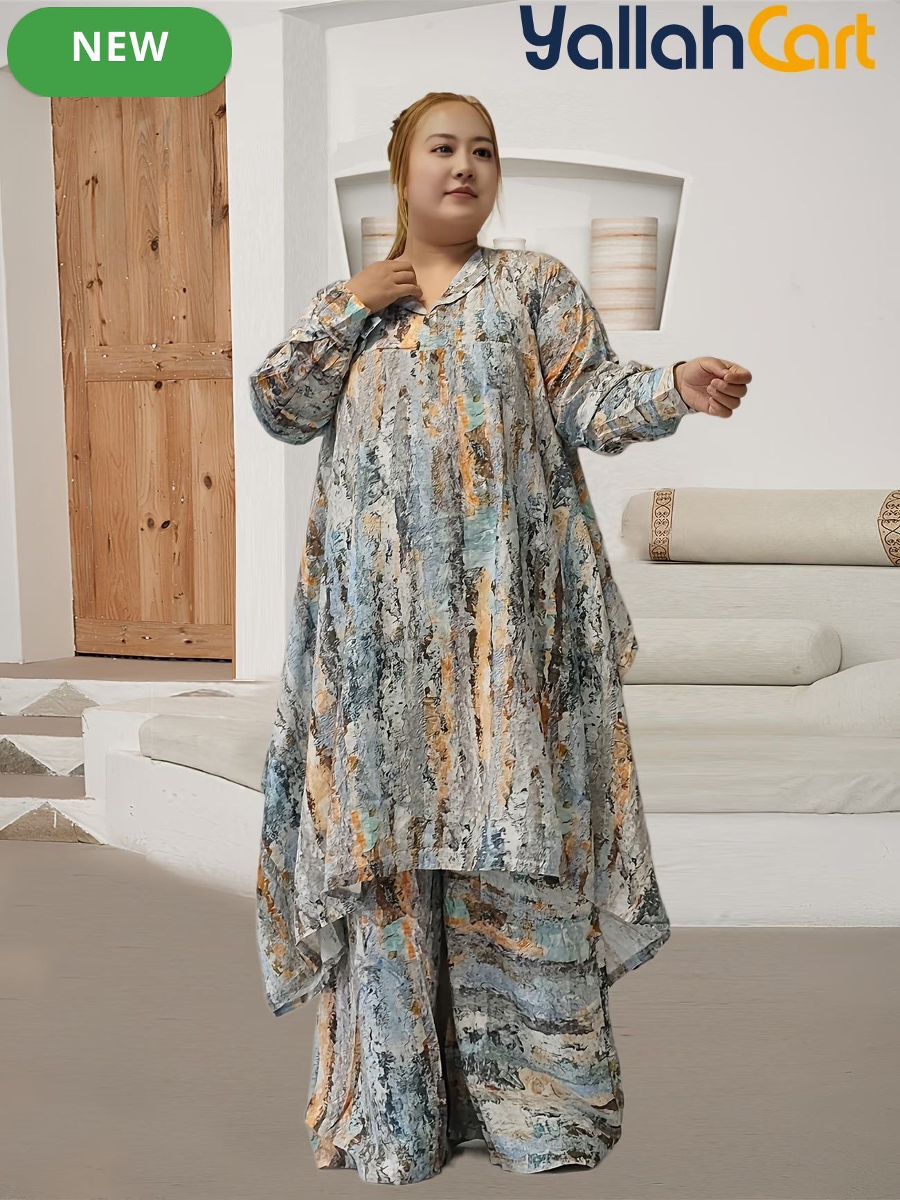Elegant Plus Size Middle Eastern Digital Print Set
