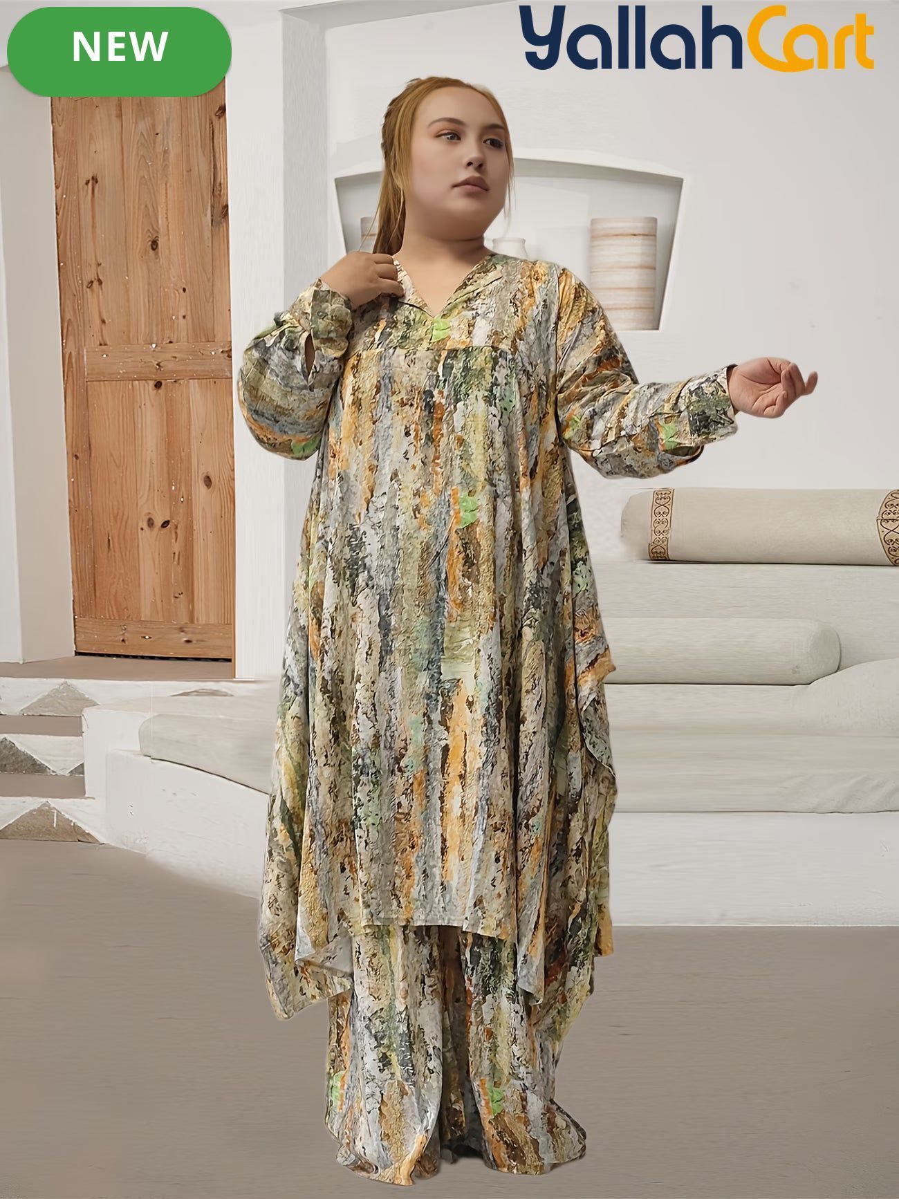 Elegant Plus Size Middle Eastern Digital Print Set