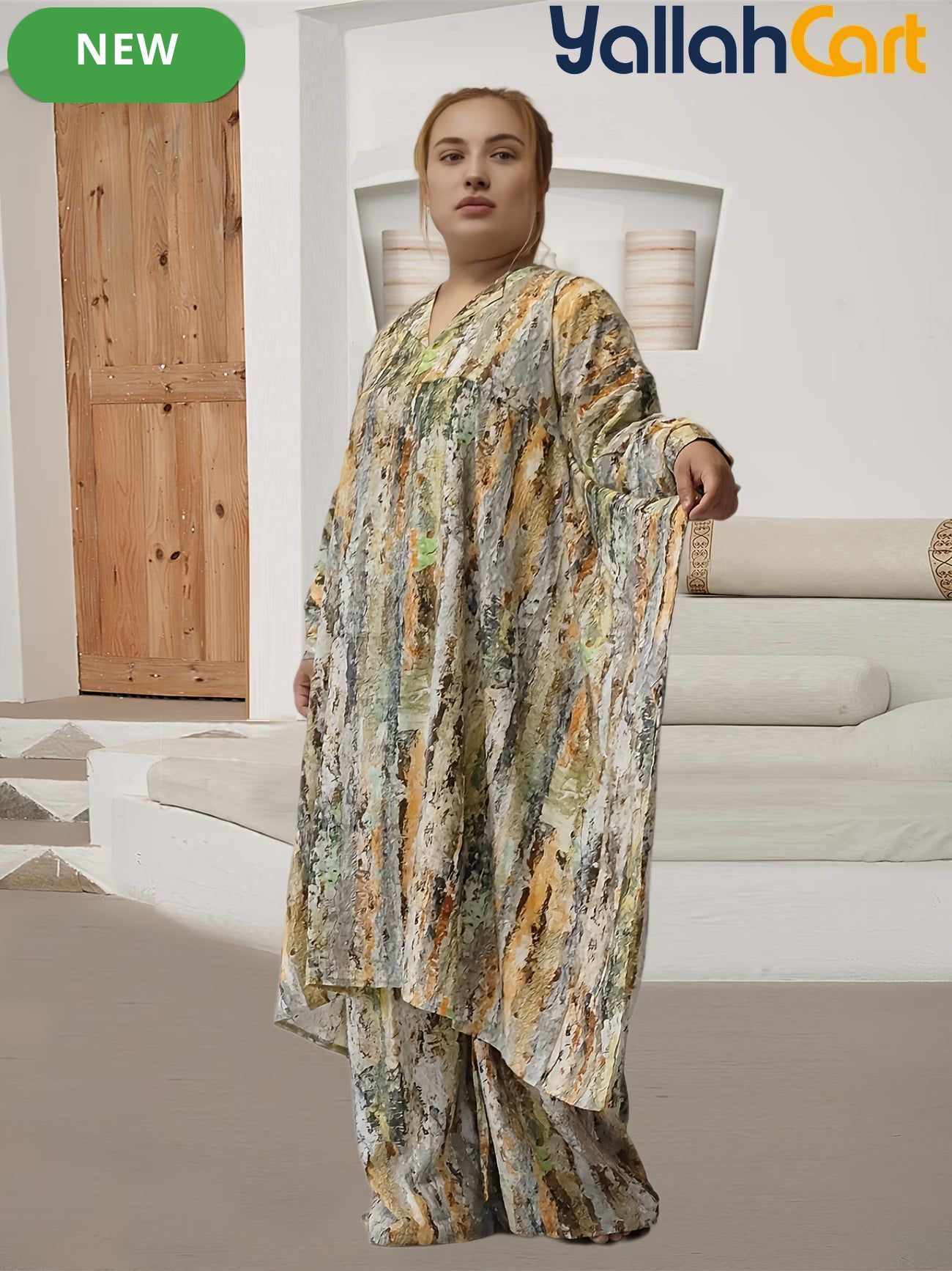 Elegant Plus Size Middle Eastern Digital Print Set