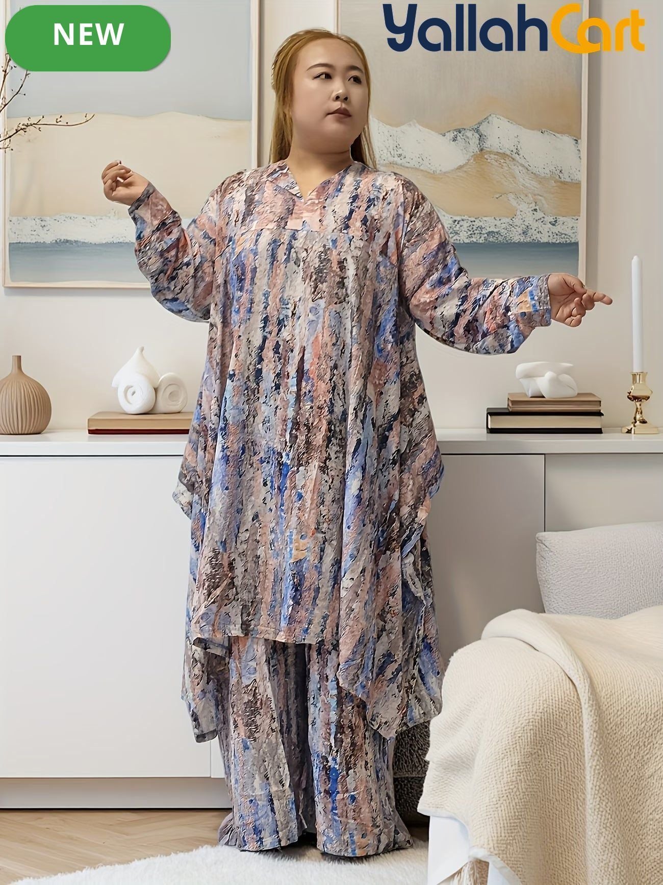 Elegant Plus Size Middle Eastern Digital Print Set