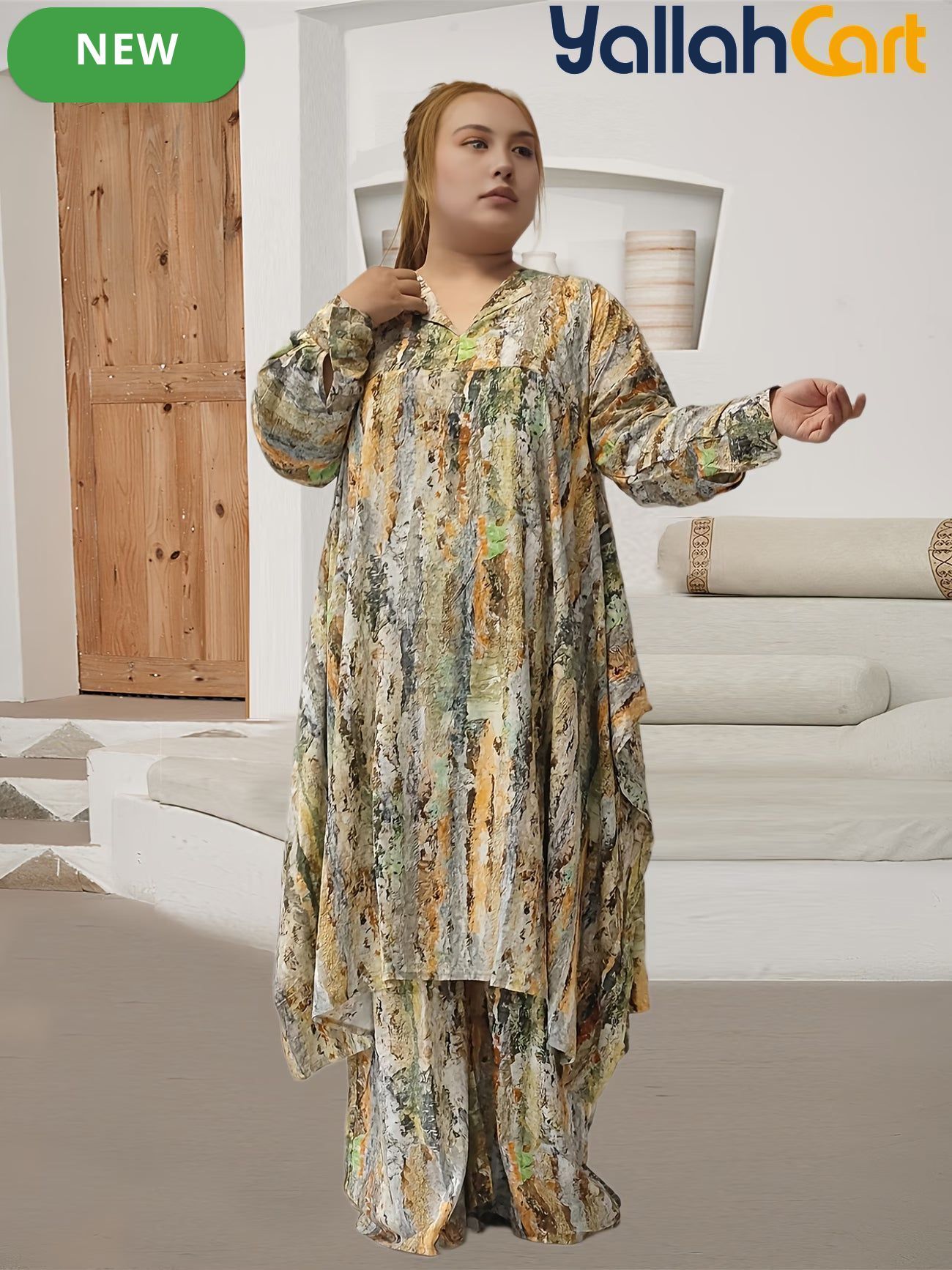 Elegant Plus Size Middle Eastern Digital Print Set