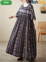 Loose-Fit Striped Summer Dress – Bohemian Round Neck Short Sleeve