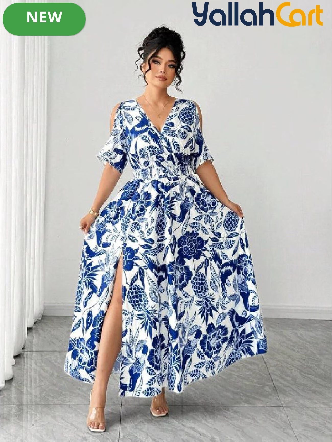 Women's Ring Neck Crossover Maxi Dress – Cashew Floral Print