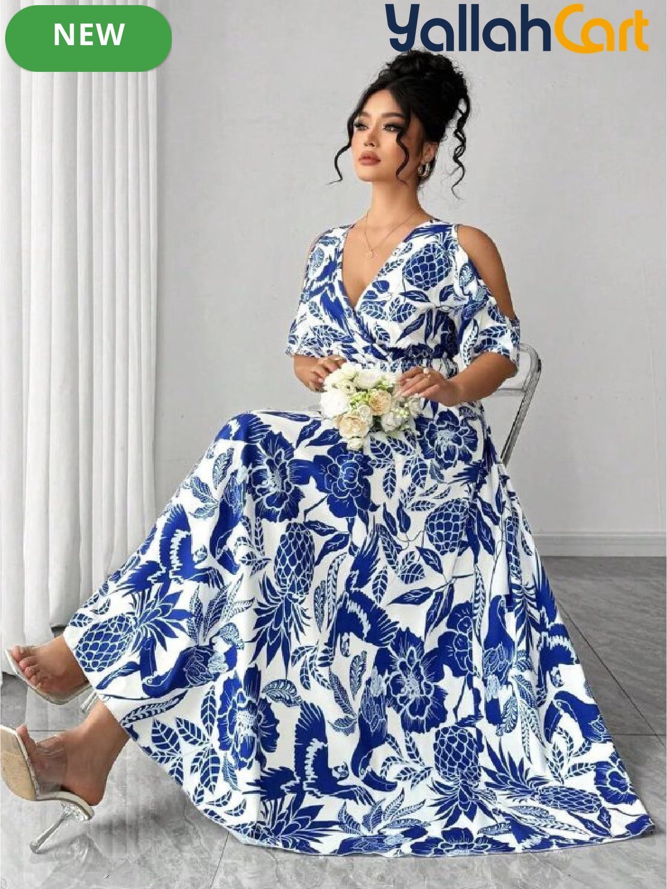 Women's Ring Neck Crossover Maxi Dress – Cashew Floral Print