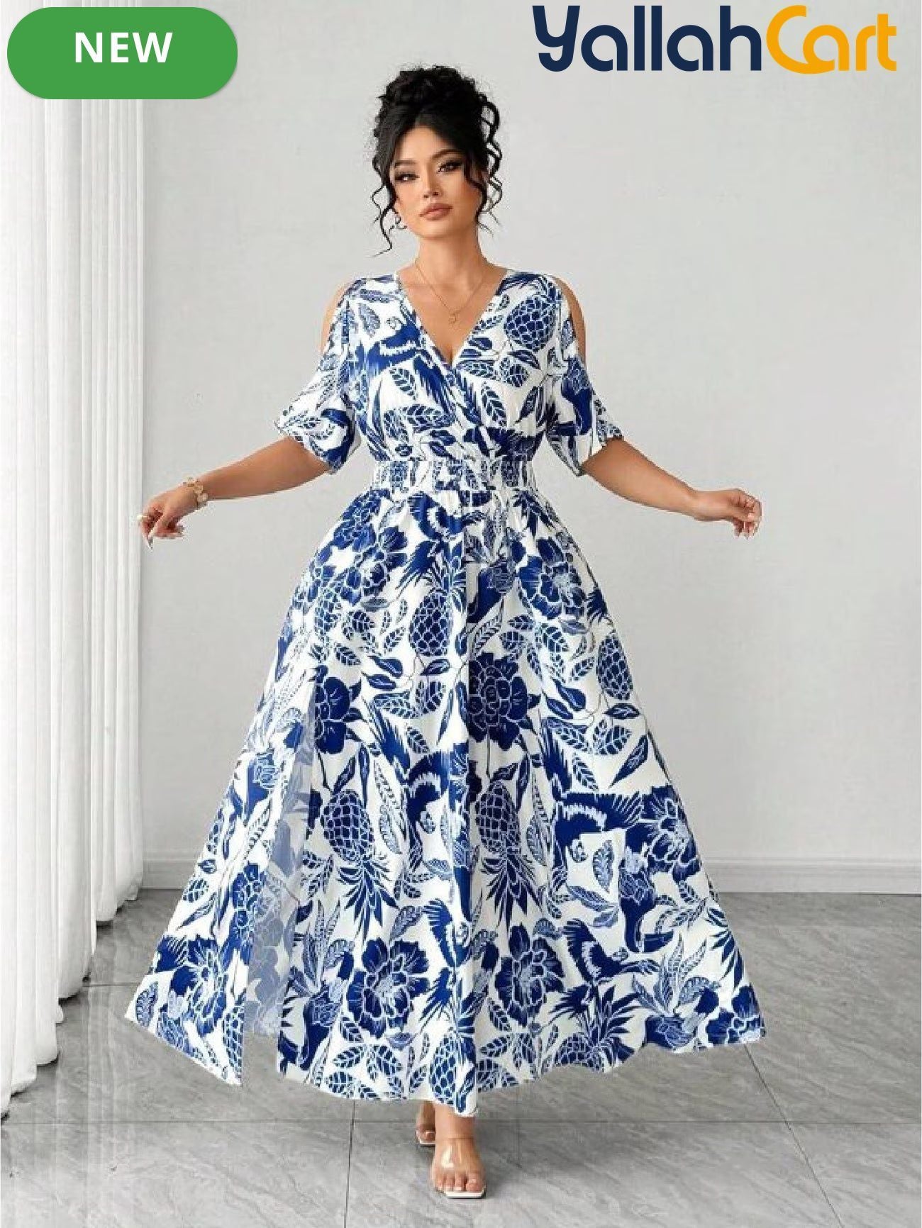 Women's Ring Neck Crossover Maxi Dress – Cashew Floral Print