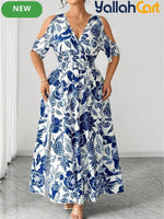 Women's Ring Neck Crossover Maxi Dress – Cashew Floral Print