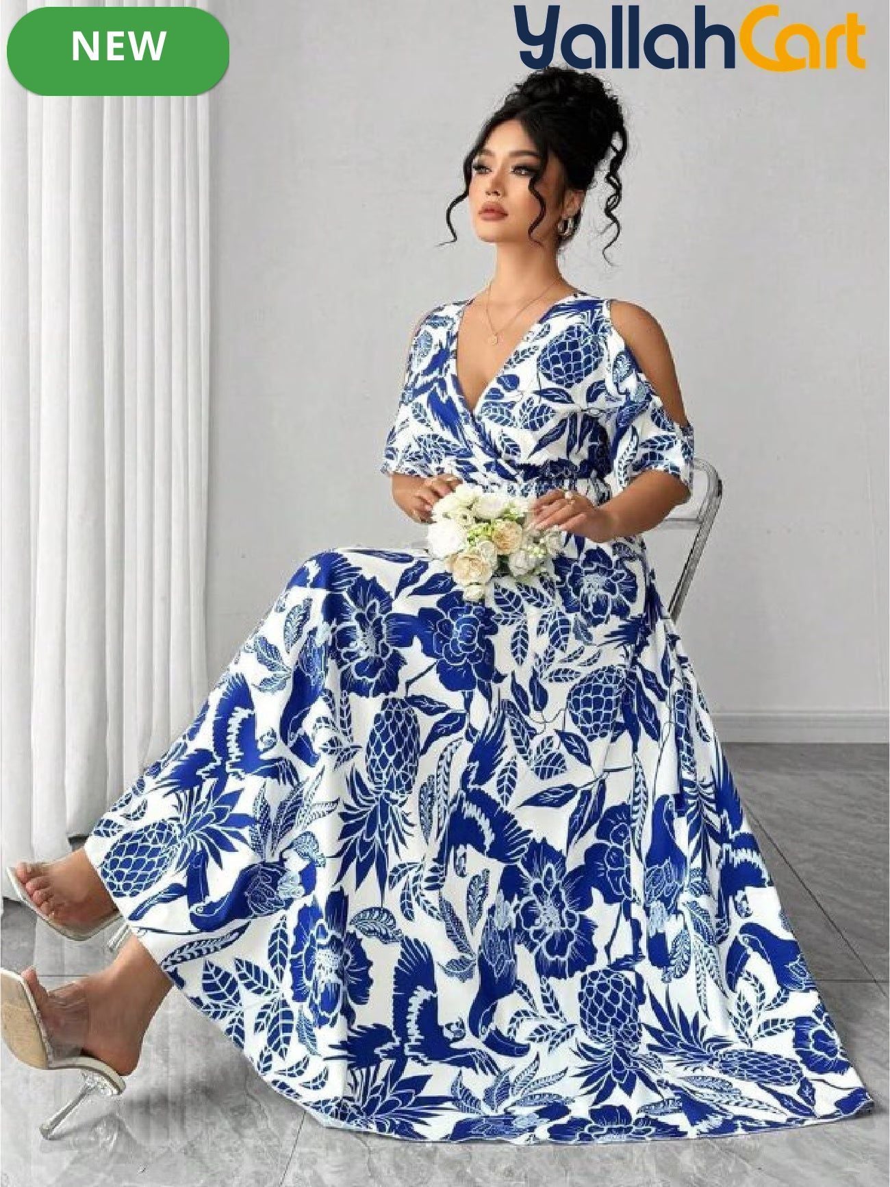 Women's Ring Neck Crossover Maxi Dress – Cashew Floral Print