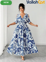 Women's Ring Neck Crossover Maxi Dress – Cashew Floral Print