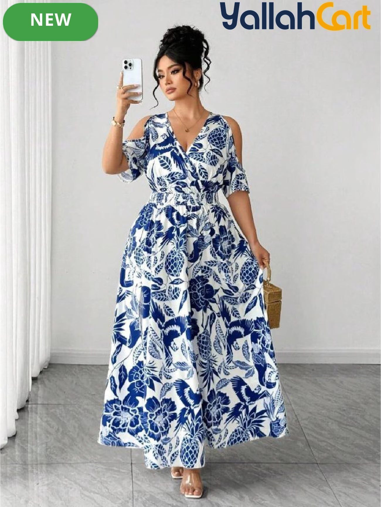 Women's Ring Neck Crossover Maxi Dress – Cashew Floral Print