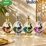 15ml Refillable Peacock Crystal Perfume Bottle – Elegant Essential Oil Dispenser with Metal Base