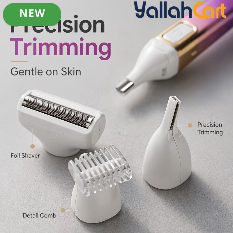 4-in-1 Women's Electric Grooming Kit – Pink | Nose Trimmer, Eyebrow Shaper, Facial Shaver & Body Hair Remover