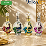 15ml Refillable Peacock Crystal Perfume Bottle – Elegant Essential Oil Dispenser with Metal Base