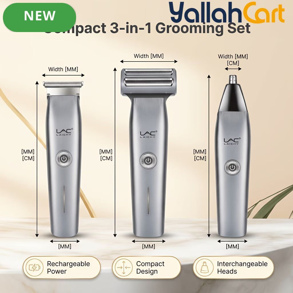 3-in-1 Men's Electric Grooming Trimmer – Silvery, USB Rechargeable
