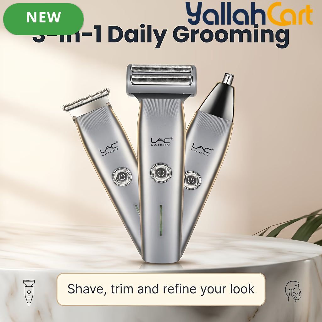 3-in-1 Men's Electric Grooming Trimmer – Silvery, USB Rechargeable
