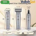 3-in-1 Men's Electric Grooming Trimmer – Silvery, USB Rechargeable