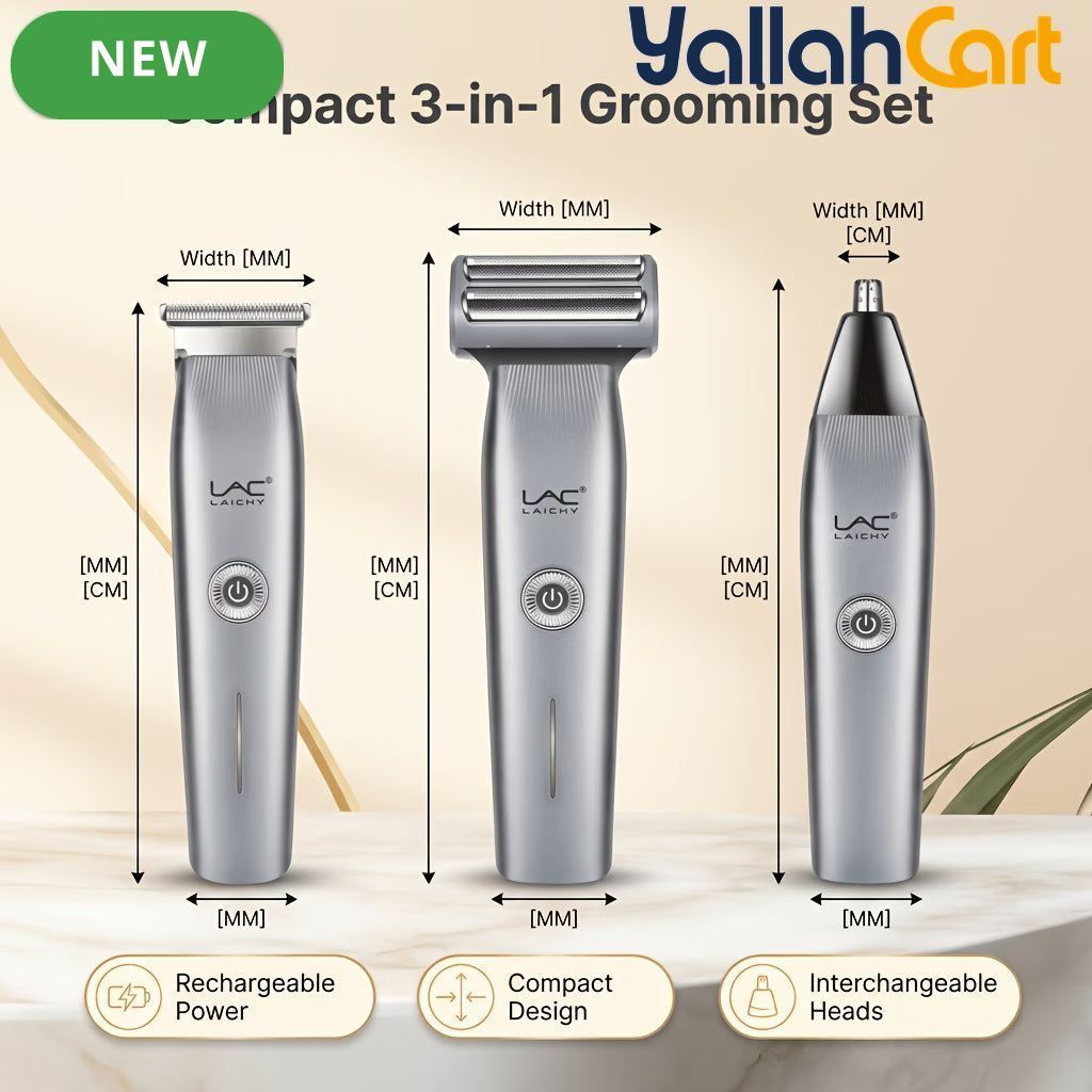 3-in-1 Men's Electric Grooming Trimmer – Silvery, USB Rechargeable