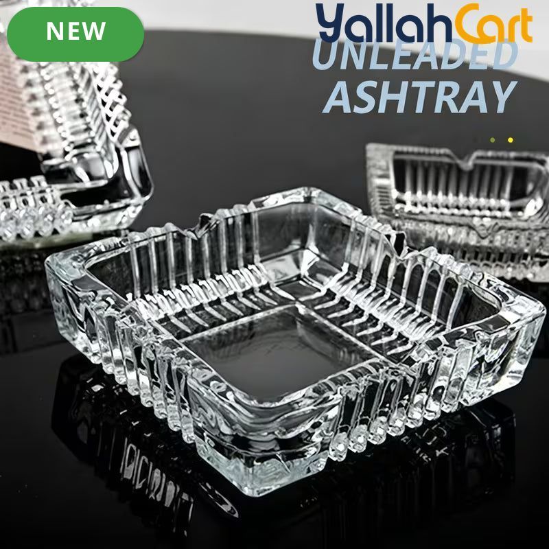 6-Inch Crystal Glass Ashtray – Square Decorative Ash Holder for Home & Office