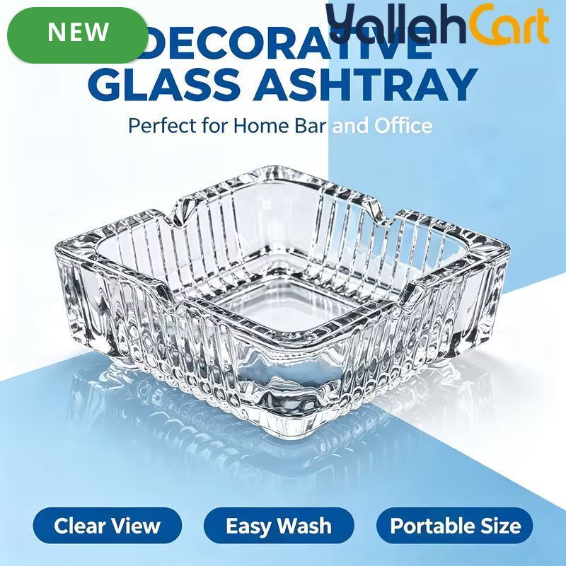 6-Inch Crystal Glass Ashtray – Square Decorative Ash Holder for Home & Office
