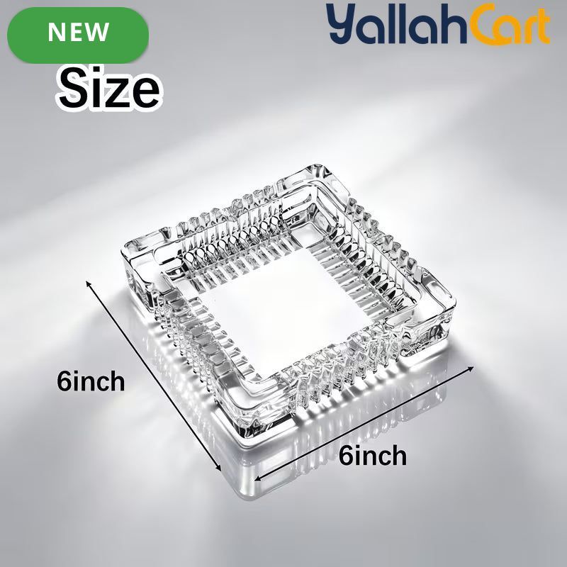 6-Inch Crystal Glass Ashtray – Square Decorative Ash Holder for Home & Office