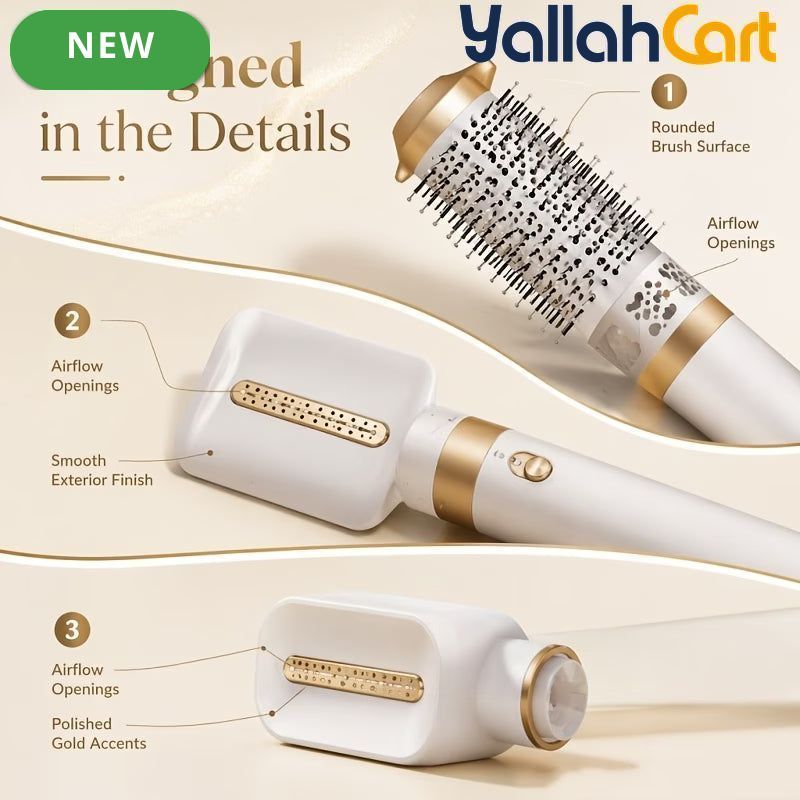 3-in-1 White Hot Air Brush Set – Hair Dryer, Smoother & Curler