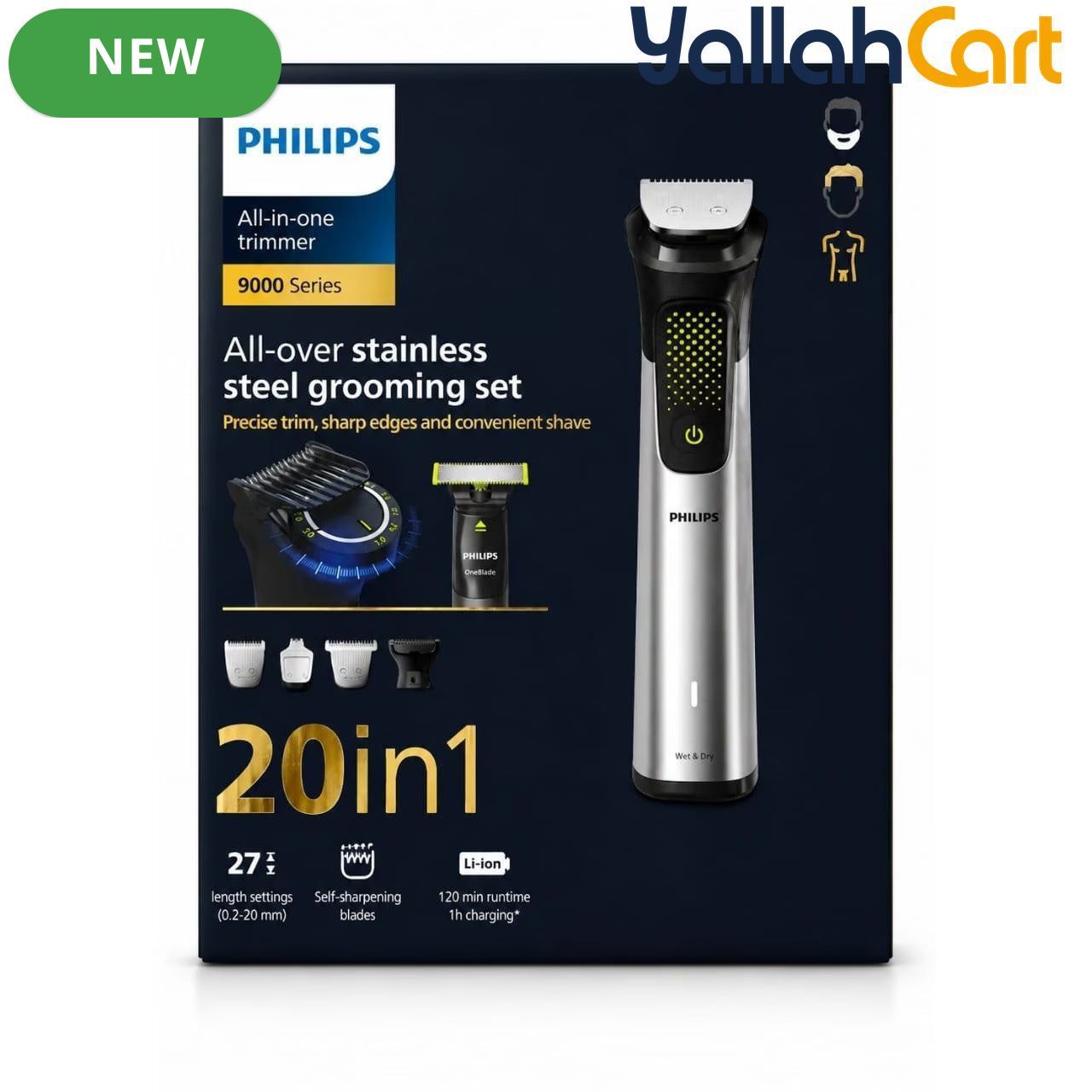 Philips All-in-One Trimmer 9000 Series 20-in-1 Stainless Steel Grooming Kit – SVG20 in 1, Wet & Dry, Rechargeable, Beard, Hair & Body