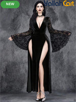 Women's Black Velvet Gothic Dark Romantic Halloween Party Dress