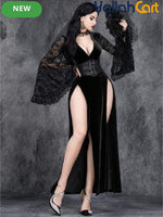 Women's Black Velvet Gothic Dark Romantic Halloween Party Dress