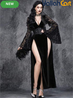 Women's Black Velvet Gothic Dark Romantic Halloween Party Dress