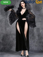 Women's Black Velvet Gothic Dark Romantic Halloween Party Dress